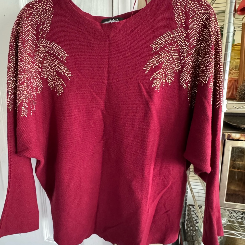 Oliver.O Anthropologie burgundy top with Beaded Design
